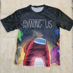 Among Us T-shirt L Gaming Black Crew Neck Short Sleeve Unisex